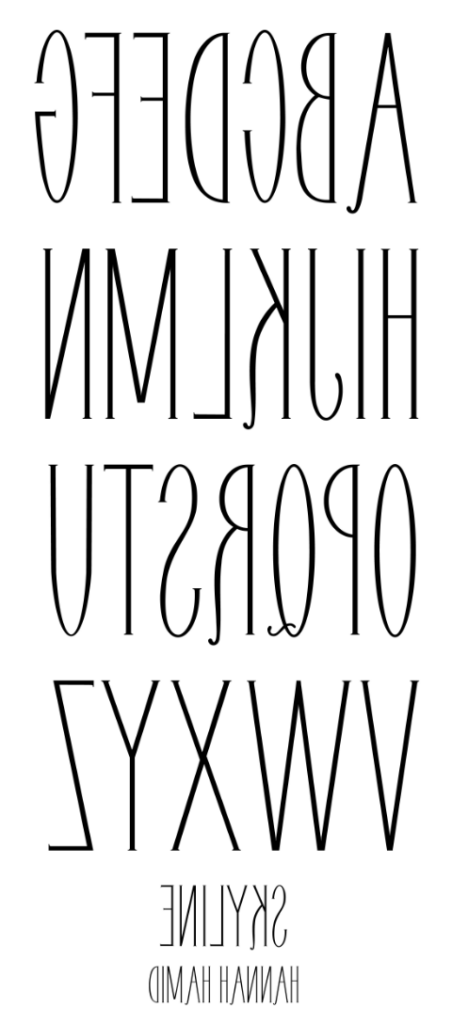 Alphabet showing Hannah Hamid's custom font called Skyline